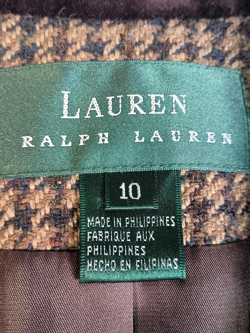 Lauren Ralph Lauren Women's 10 Silk & Wool Houndstooth Equestrian Blazer Vintage - Picture 2 of 8